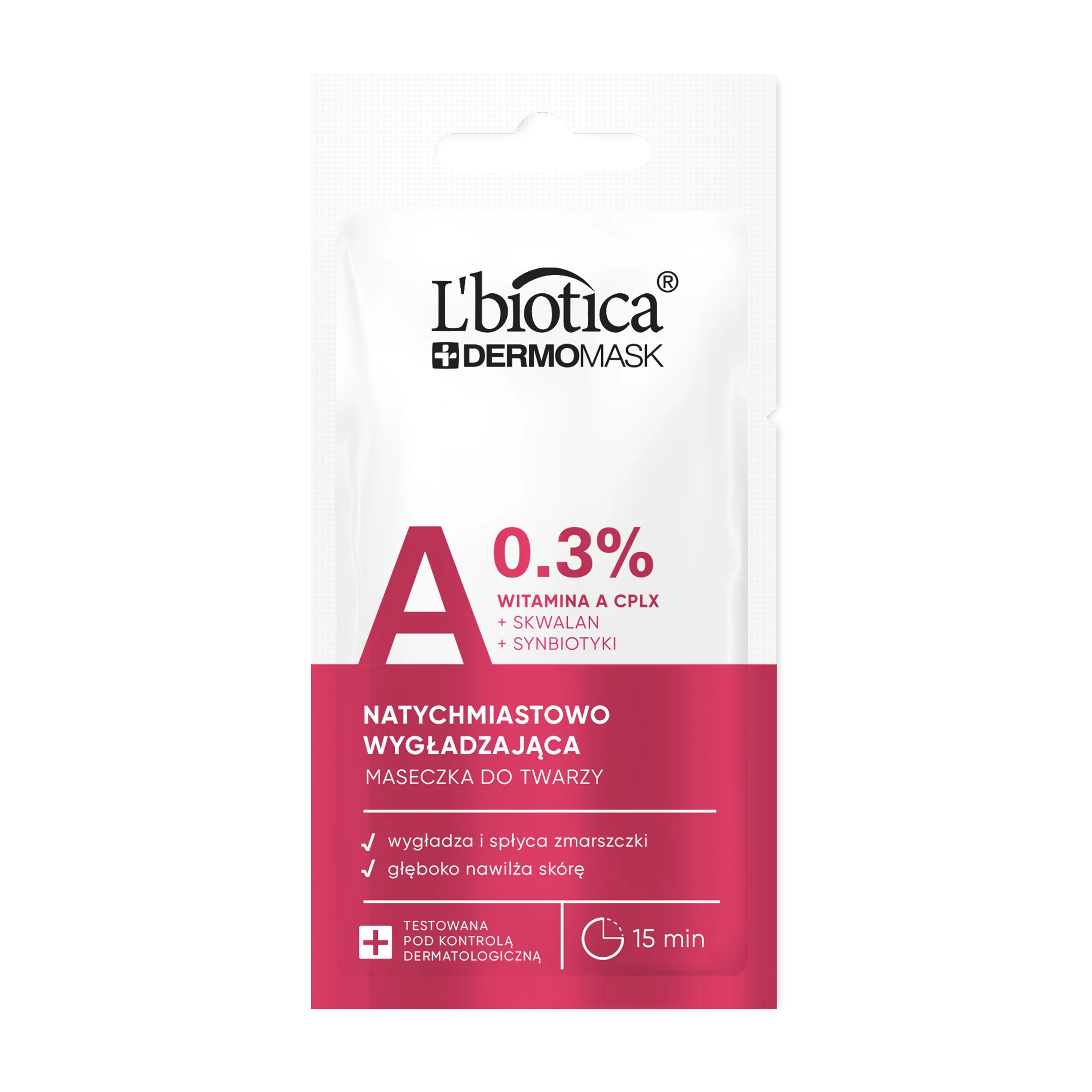 L'biotica Dermomask ekspresowo wygładzająca maska z witaminą A 8ml, 150 ml