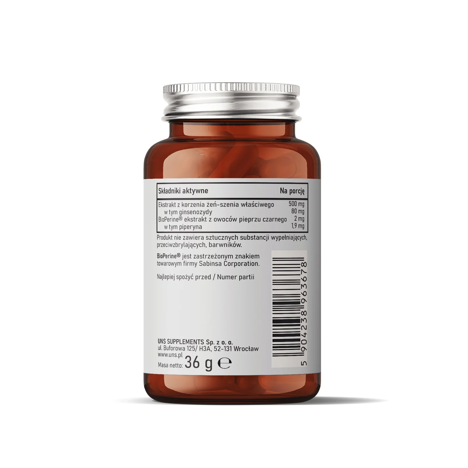 UNS Żeń-Szeń koreański + BioPerine® 60 wege kapsułek