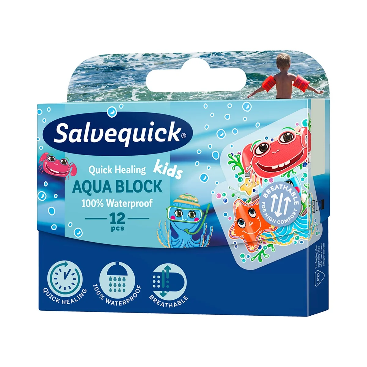 Plastry Salvequick Aqua Block Kids, 12 sztuk