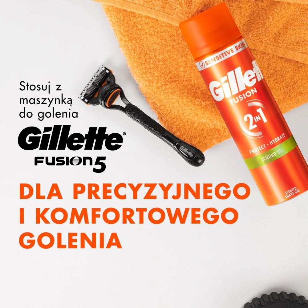 Gillette Fusion5 Zestaw męska maszynka do golenia z 5 ostrzami + 1 wkład wymienny + żel do golenia, 200 ml