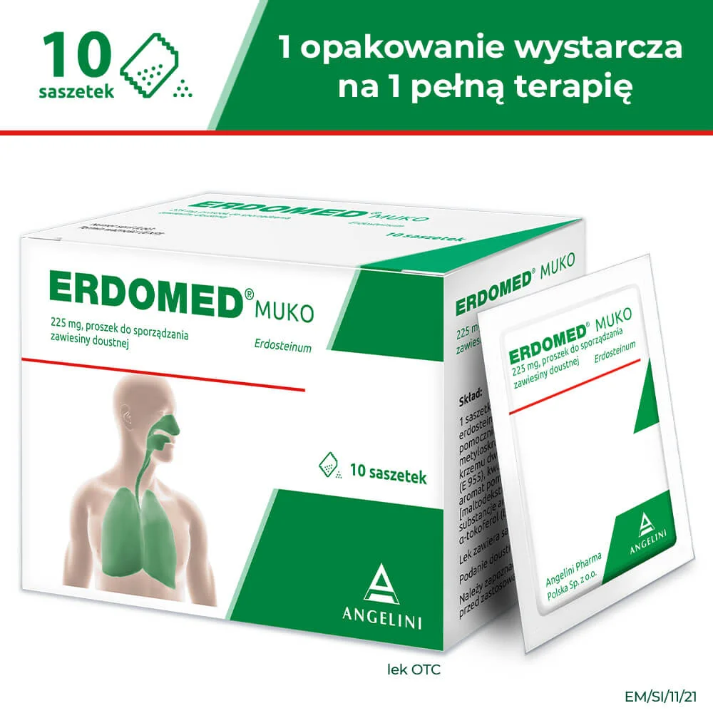 Erdomed Muko 225 mg proszek do sporządzania zawiesiny doustnej, 10 saszetek