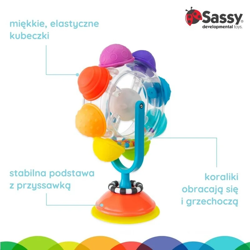Sassy Świecący kołowrotek tęczowa zabawka sensoryczna 6 m+