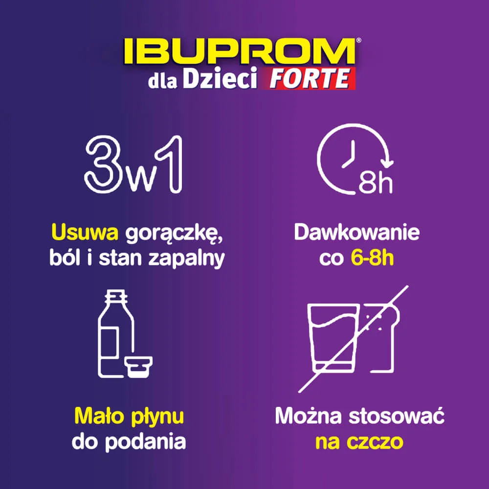 Ibuprom Forte 0,2 g/5 ml zawiesina doustna dla dzieci, smak truskawkowy, 100 ml