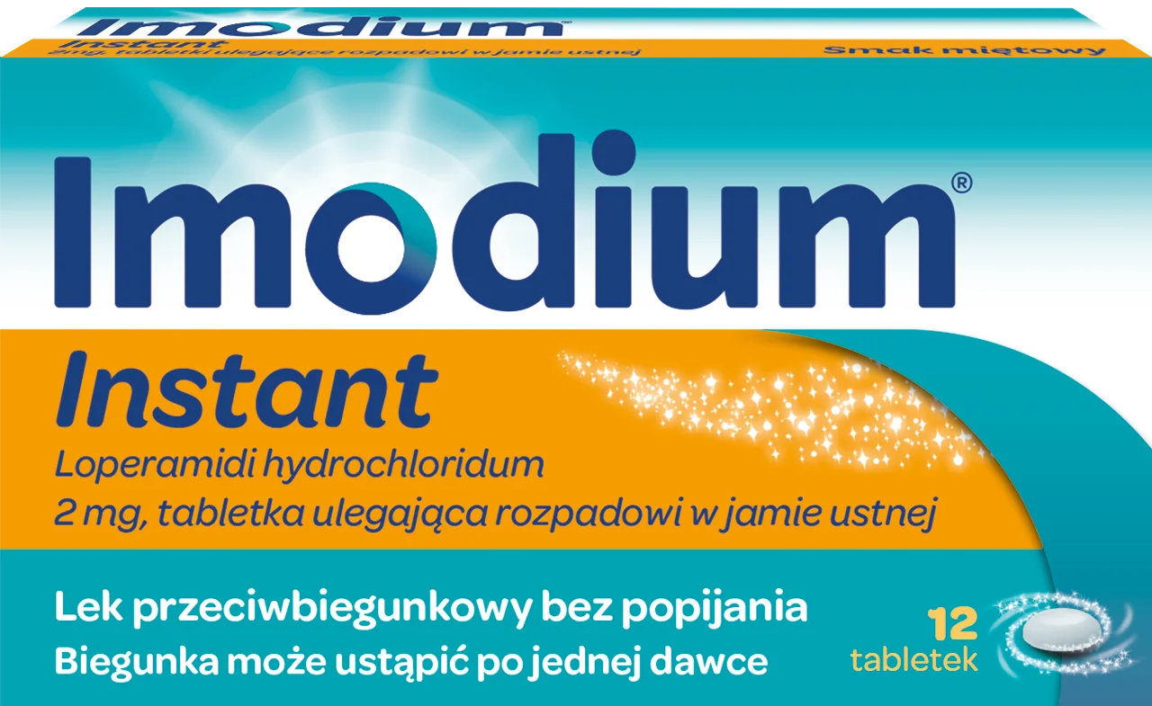 Imodium Instant lek przeciwbiegunkowy o smaku miętowym, 12 tabletek