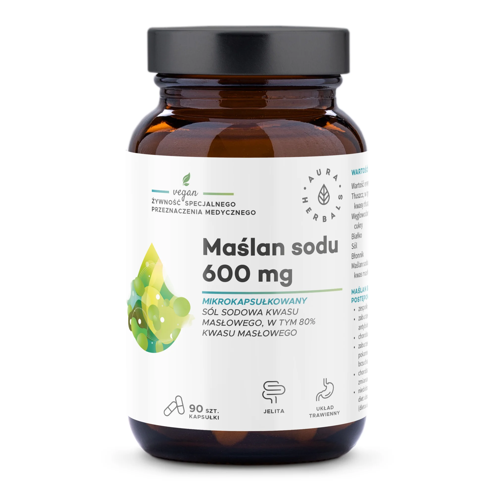 Aura Herbals Maślan sodu mikrokapsułkowany 600 mg 90 kapsułek