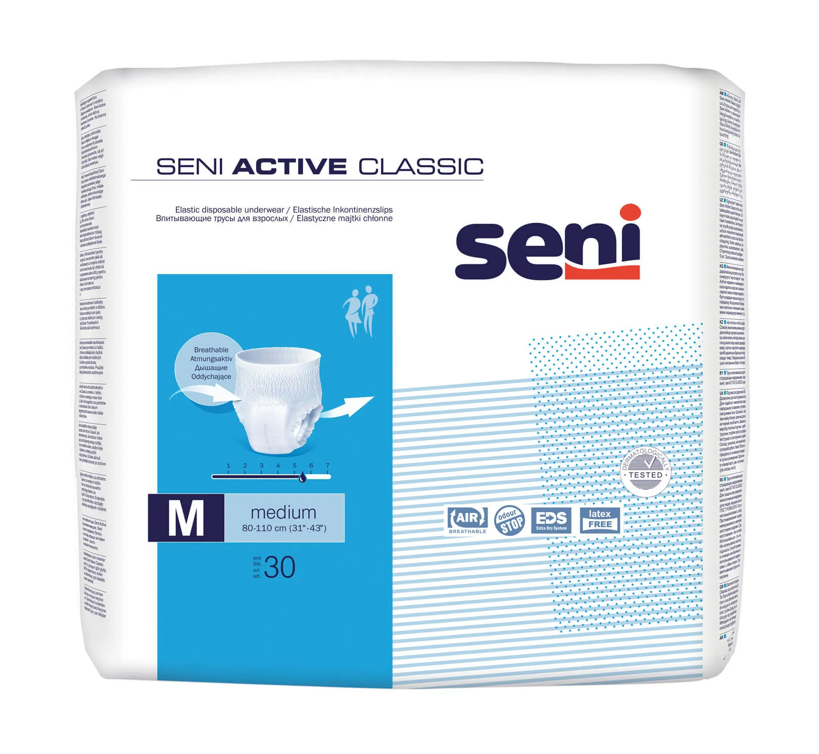 Seni Active Classic, elastyczne majtki chłonne, medium 80-110 cm, 30 sztuk