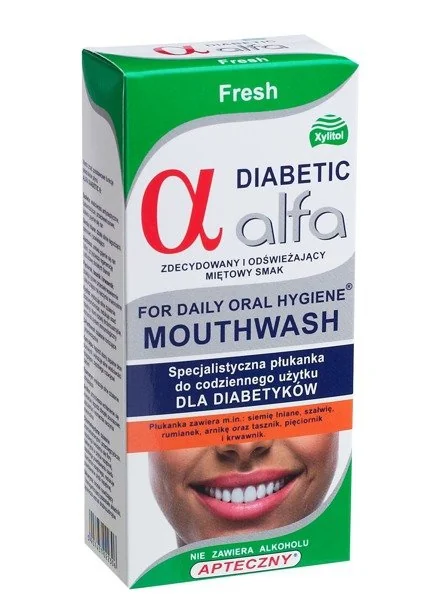 Alfa Diabetic Fresh mocno miętowy płyn do płukania jamy ustnej dla diabetyków, 200 ml