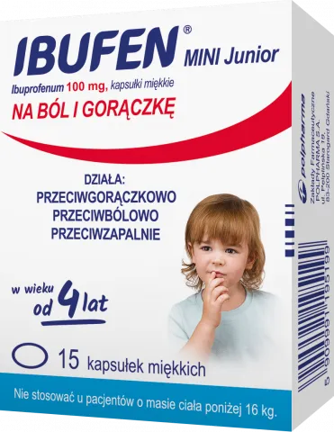 Ibufen mini Junior, lek przeciwgorączkowy, 100 mg, 15 kapsułek miękkich