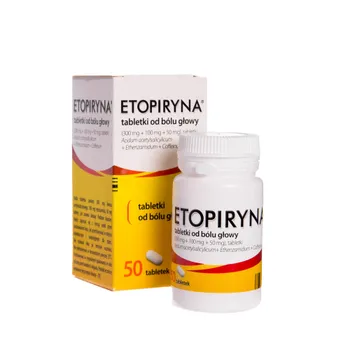 Etopiryna Acidum acetylsalicylicum + Ethenzamidum + Coffeinum ( 300 mg + 100 mg + 50 mg ), 50 tabletek 