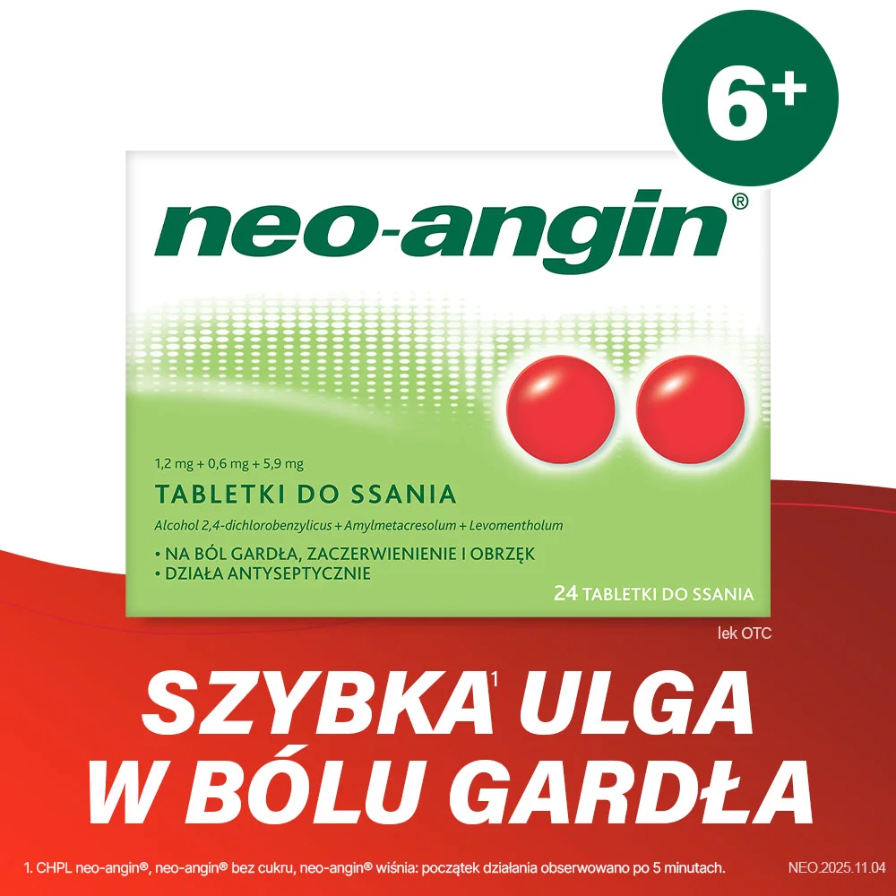 Neo-Angin 1,2 mg + 0,6 mg + 5,9 mg 24 tabletki do ssania