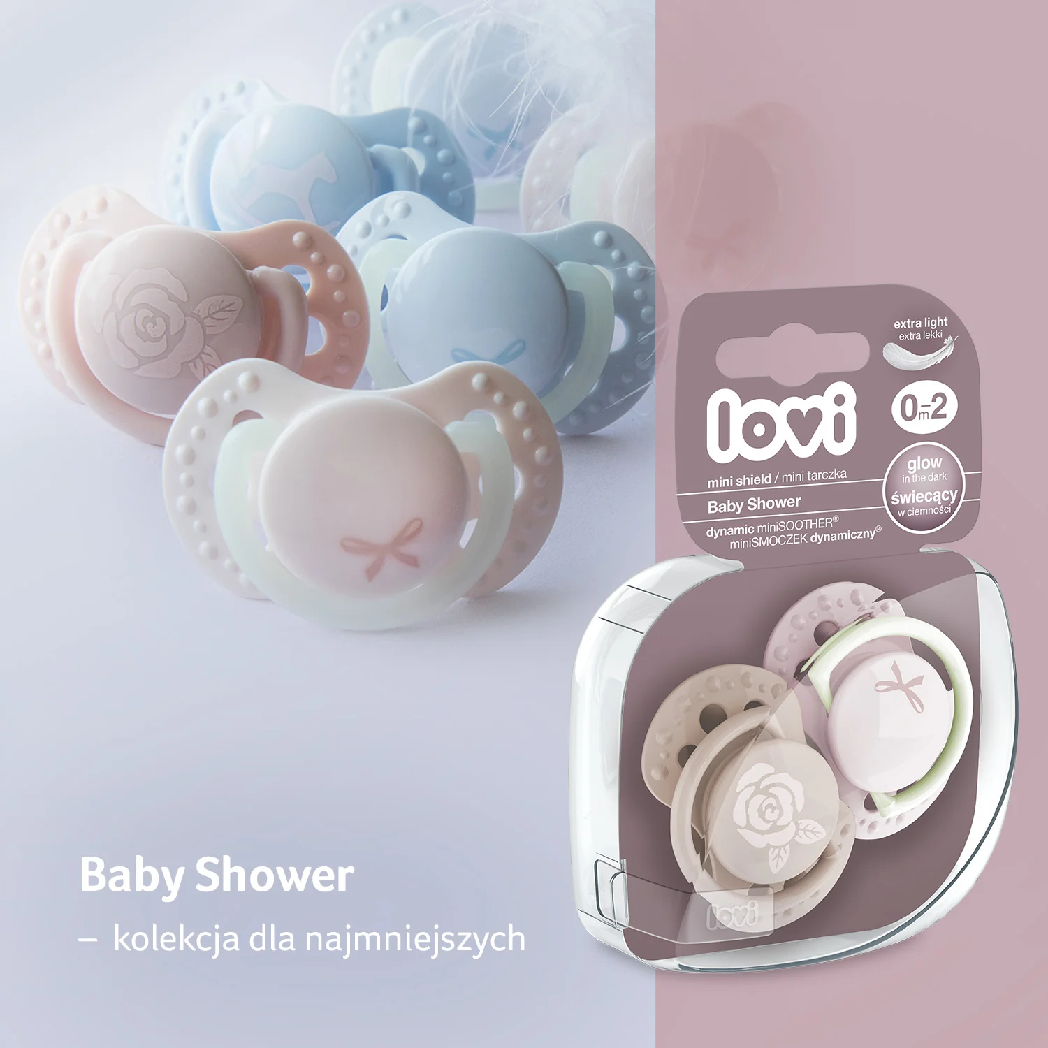 LOVI Smoczek silikonowy dynamiczny 0-2m Baby Shower Girl 2 sztuki
