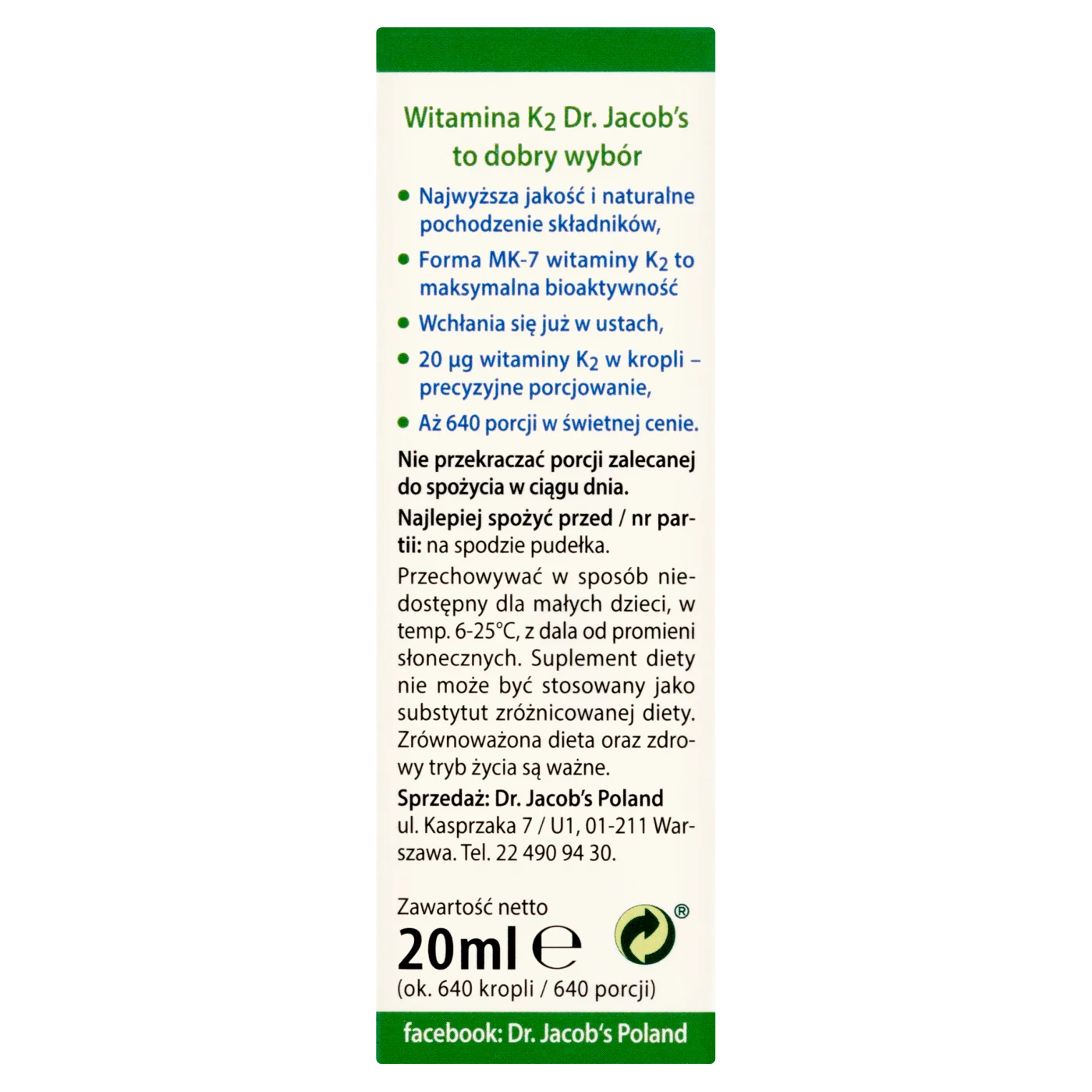 Dr. Jacob's K2 MK-7 krople, 20 ml