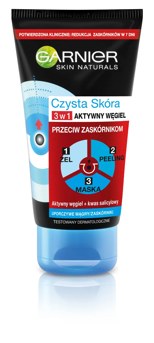 Garnier Skin Naturlals Czysta skóra 3w1 żel myjący do twarzy Aktywny węgiel, 150 ml