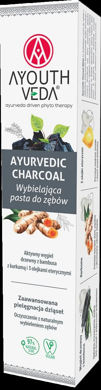 Ayouthveda Ayurvedic Charcoal wybielająca pasta do zębów, 100 g