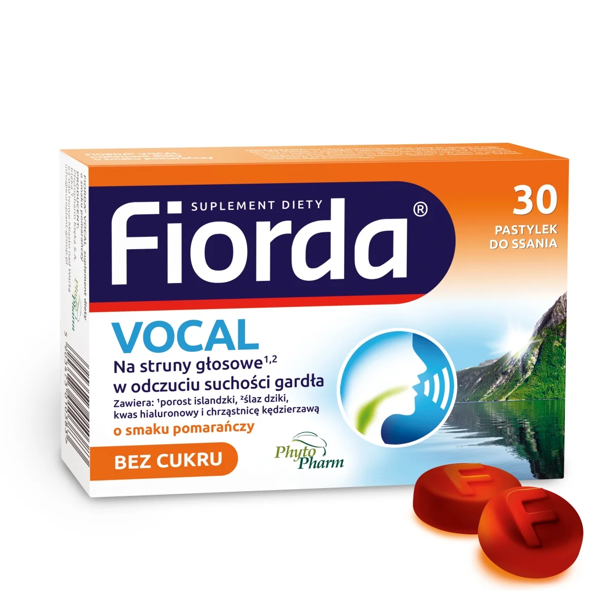 Fiorda Vocal 30 pastylek do ssania o smaku pomarańczowym