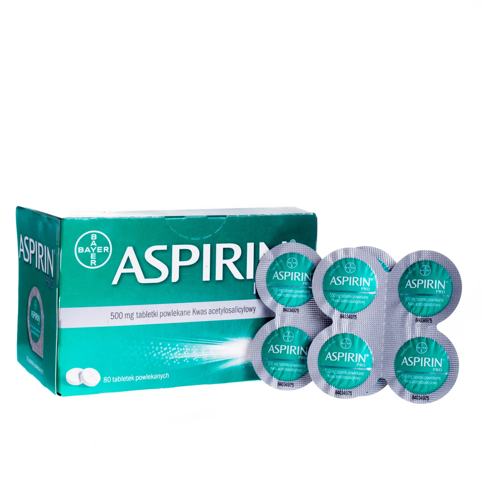 Aspirin Pro tabletki powlekany Kwas acetylkosalicylowy 500 mg / 80 tabletek powlekanych 