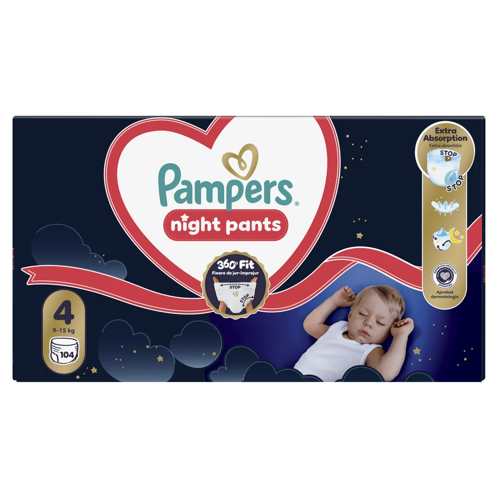 Pampers Night Pants 4 pieluchomajtki, rozmiar 4, 9-15 kg, 104 sztuki