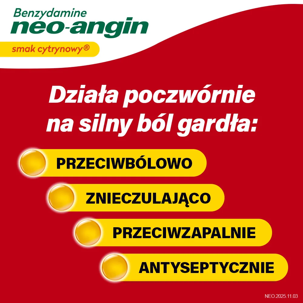Benzydamine neo-angin 3 mg smak cytrynowy 20 pastylek do ssania