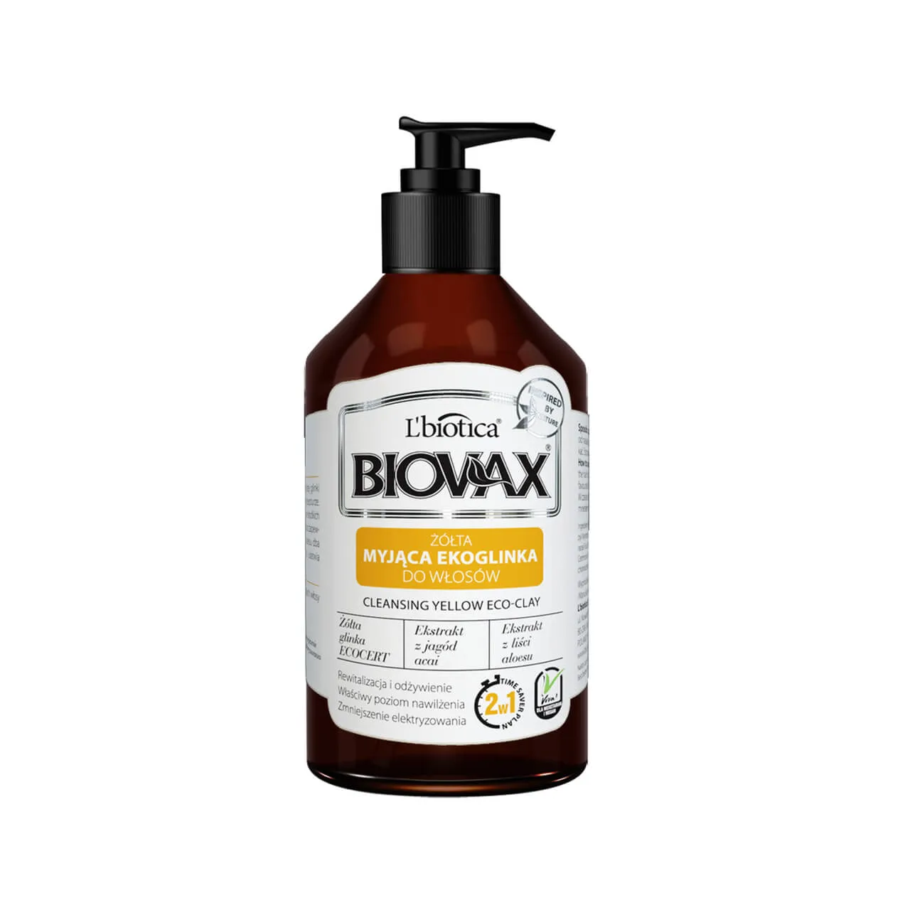 L'Biotica Biovax, żółta myjąca ekoglinka do włosów, 200 ml
