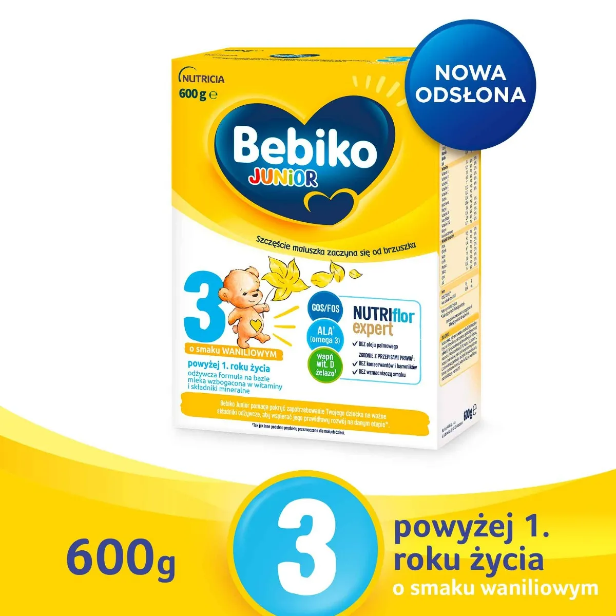 Bebiko Junior 3 Odżywcza formuła na bazie mleka dla dzieci powyżej 1. roku o smaku waniliowym, 600 g
