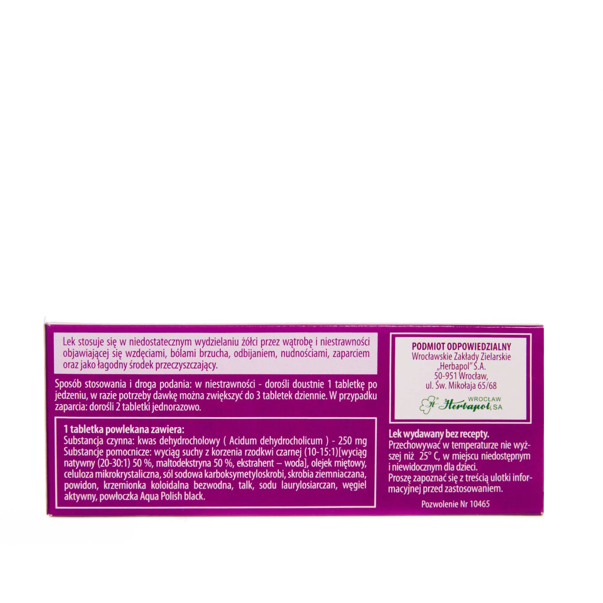 Raphacholin Forte, Acidum dehydrolicum, 250 mg,10 tabletek powlekanych 