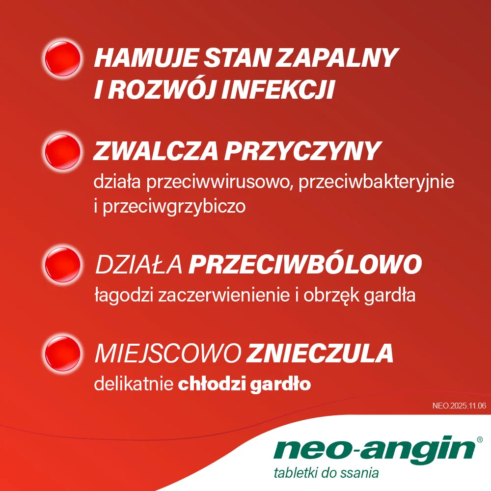 Neo-Angin bez cukru 1,2 mg + 0,6 mg + 5,72 mg 24 tabletki do ssania
