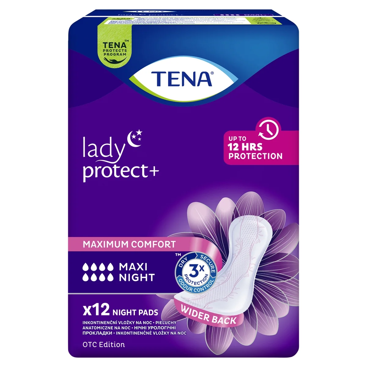 TENA Lady Protect+ Maxi Night pieluchy anatomiczne na noc, 12 sztuk