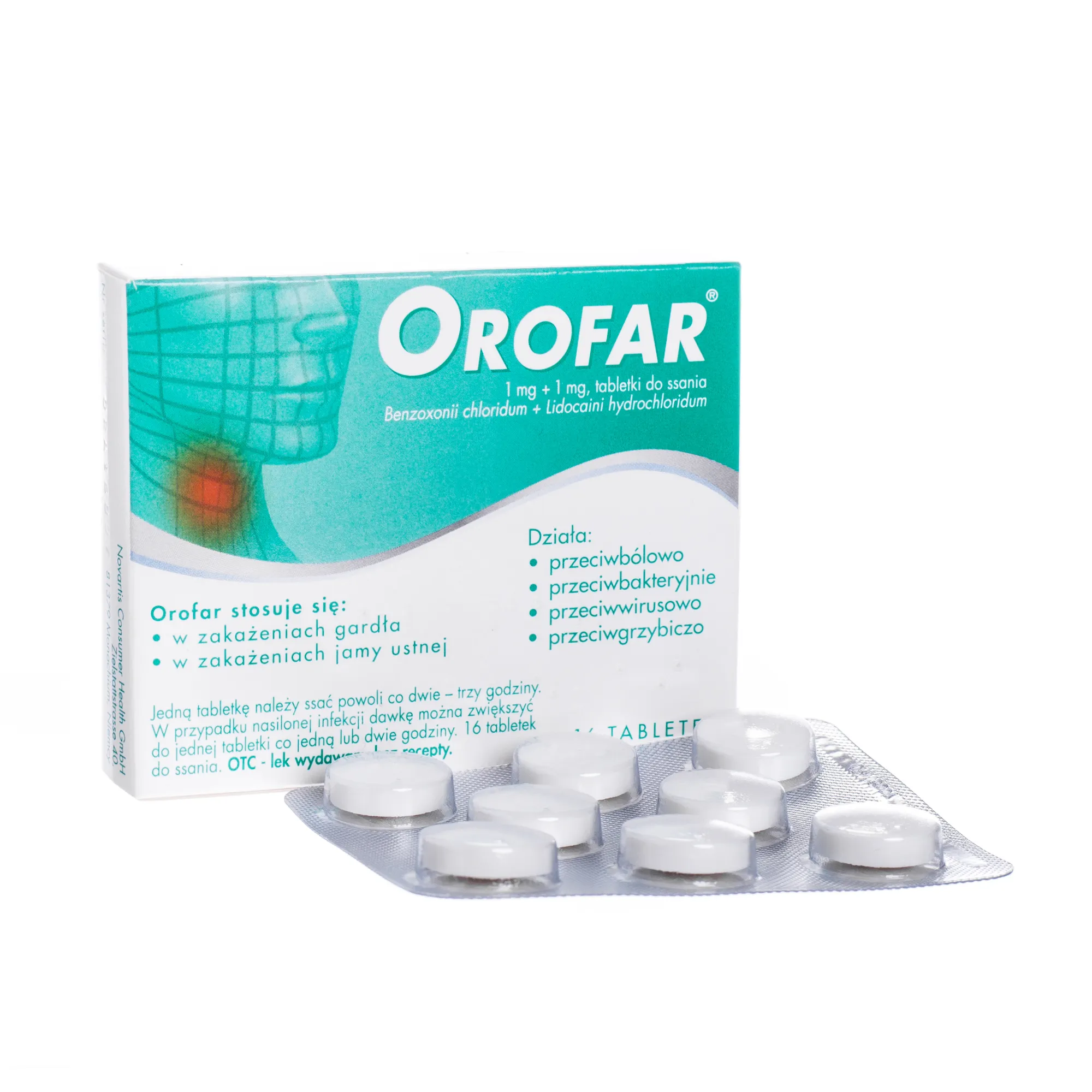Orofar, lek przeciwbólowy, 1mg+1mg, 16 tabletek do ssania 