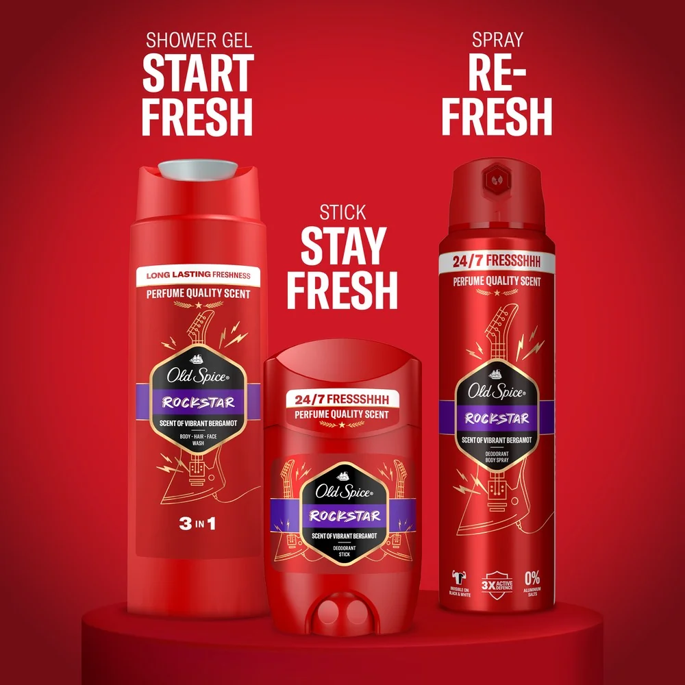 Old Spice Rockstar Zestaw Podarunkowy dezodorant w sztyfcie, 50 ml + dezodorant w sprayu, 150 ml + żel pod prysznic, 250 ml
