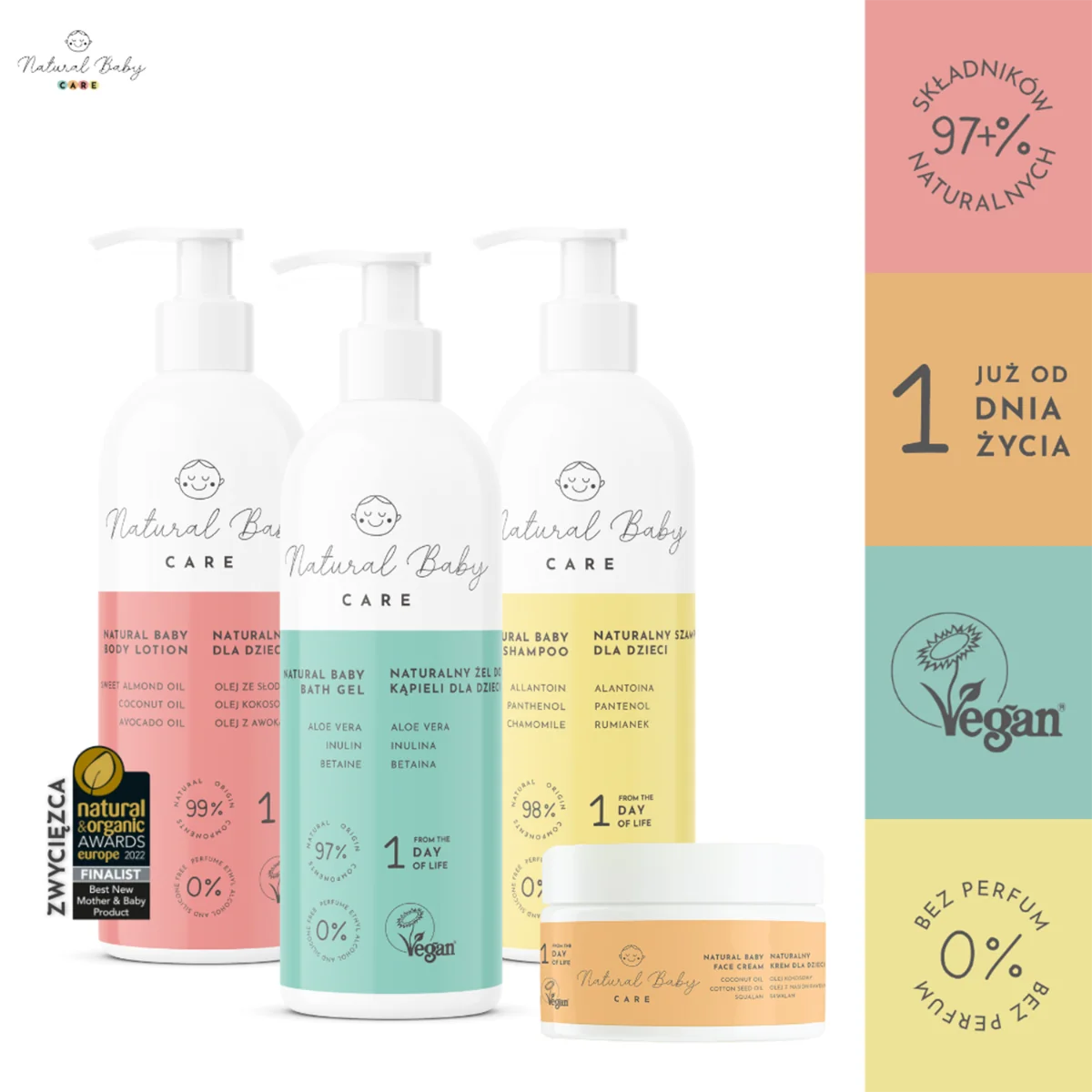 Natural Baby Care Zestaw prezentowy balsam, 200 ml + żel do mycia, 200 ml + szampon, 200 ml + krem do twarzy, 50 ml