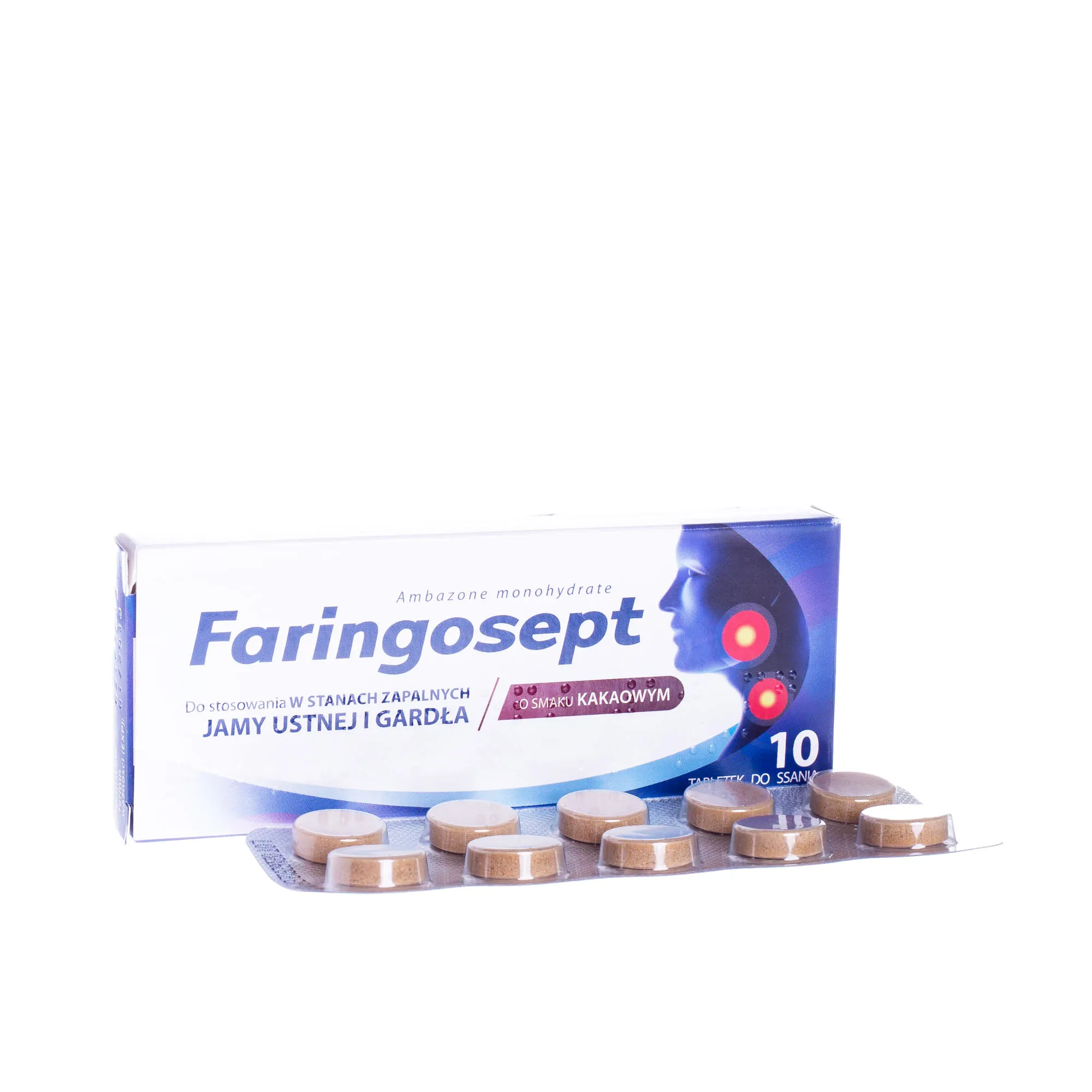 Faringosept - 10 tabletek do ssania do stosowania w stanach zapalnych, smak kakaowy 