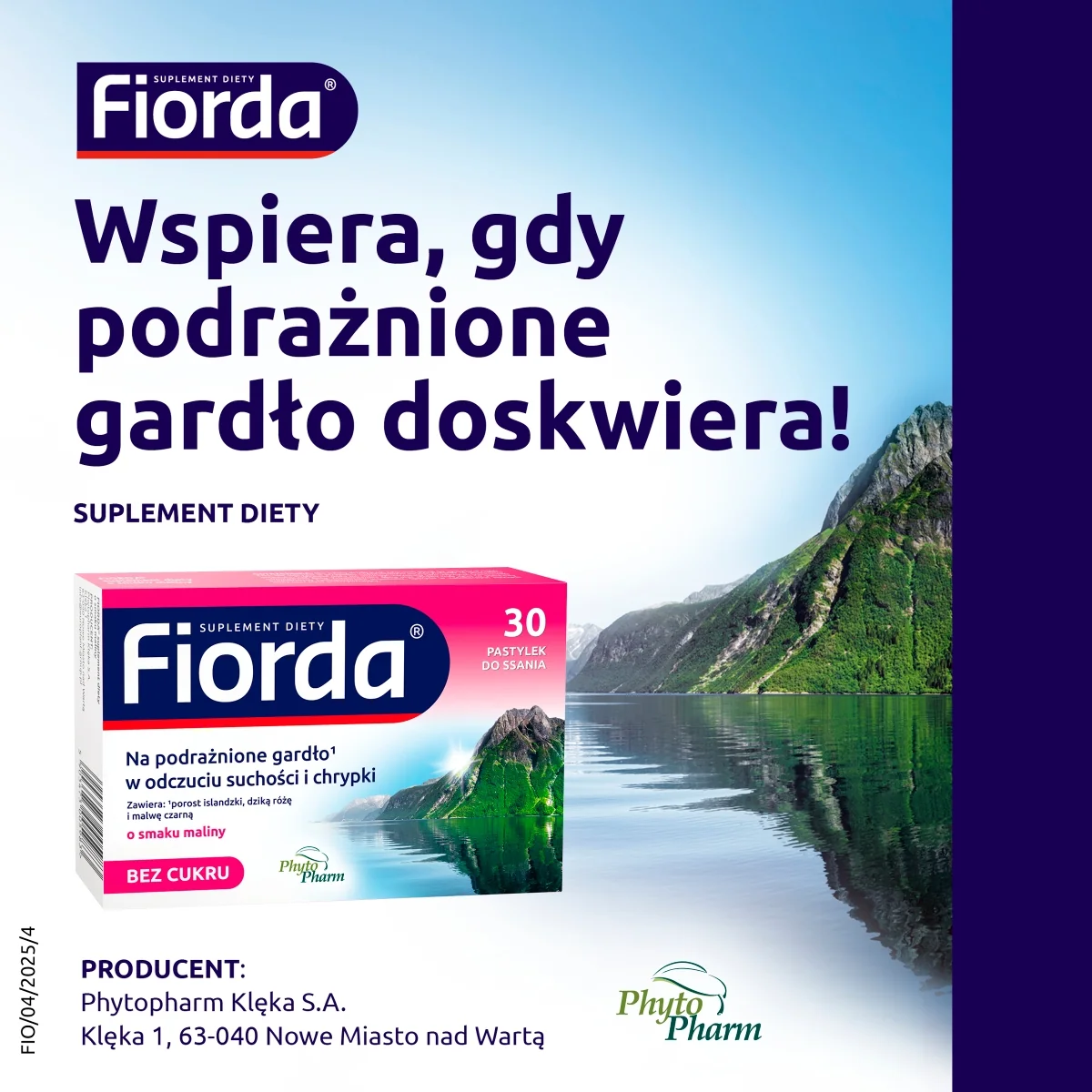 Fiorda 30 pastylek do ssania o smaku malinowym