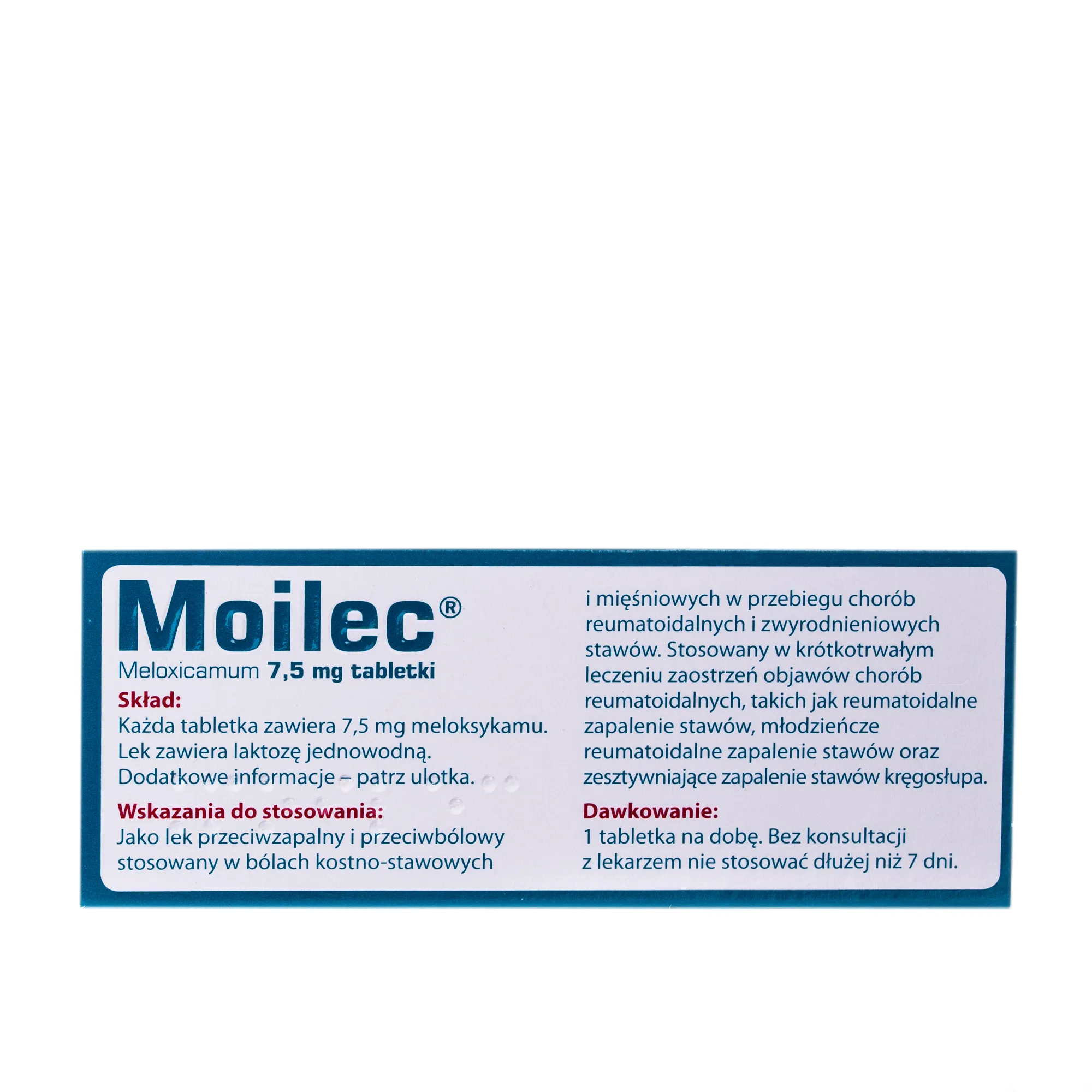Moilec, 7,5 mg,  lek przeciwzapalny i przeciwbólowy, 10 tabletek 