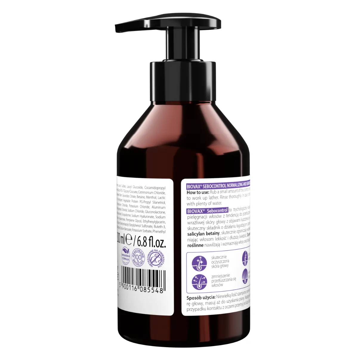 Biovax Sebocontrol, szampon normalizujący, 200 ml 