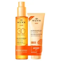 Zestaw Nuxe Sun, olejek do opalania twarzy i ciała SPF 30 + balsam po opalaniu, 150 ml +100 ml