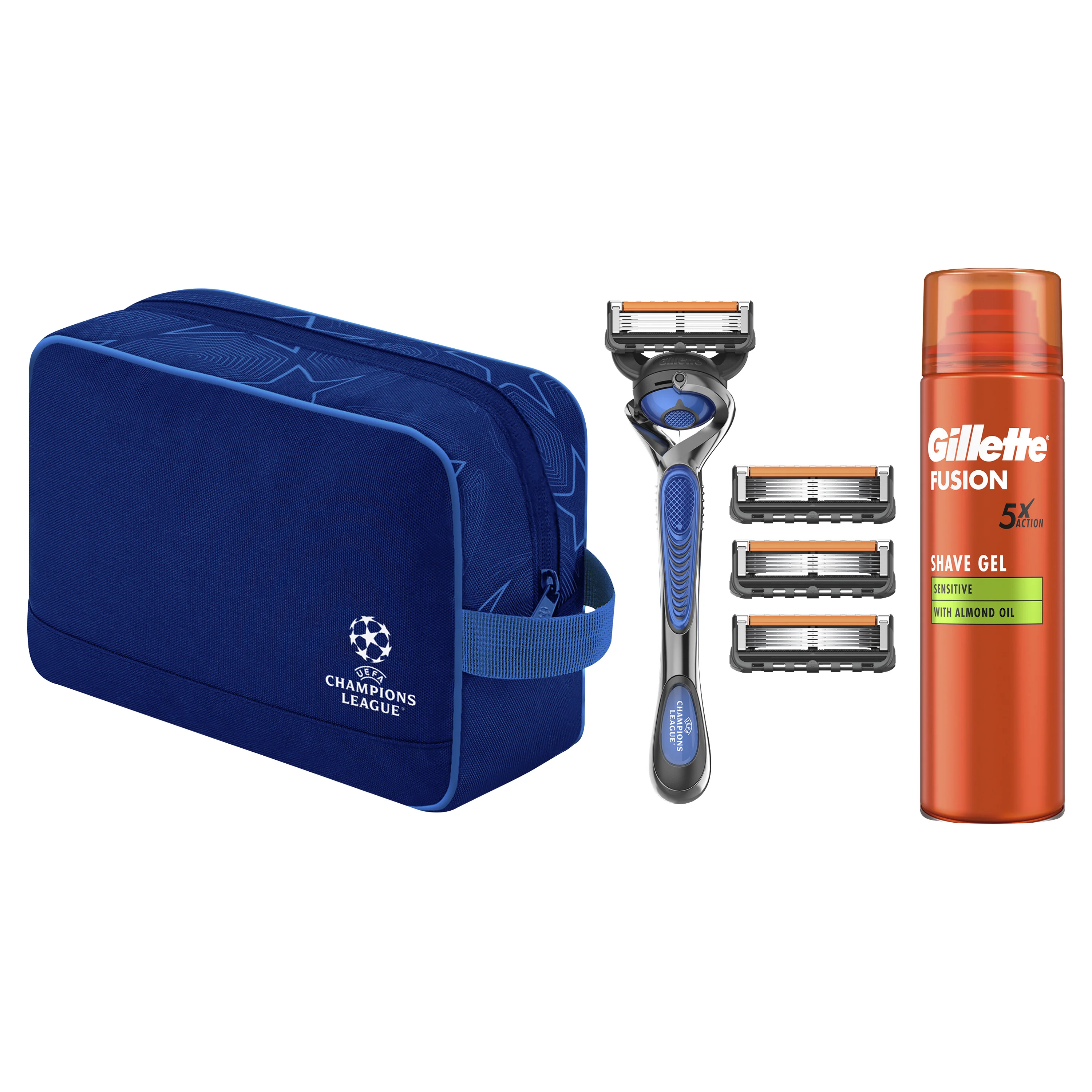 Gillette UEFA Champions League Special Edition ProGlide Zestaw maszynka do golenia + 4 głowice + żel do golenia, 200 ml + kosmetyczka