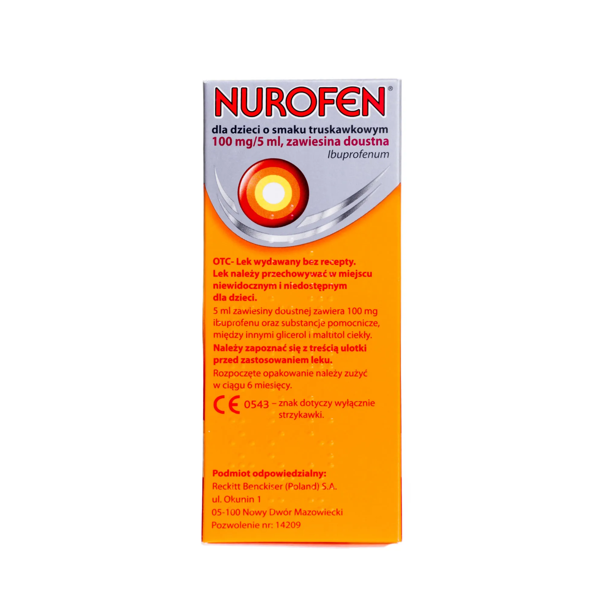Nurofen 100mg/5ml zawiesina doustna dla dzieci od 3 miesiąca życia o smaku truskawkowym 100 ml 