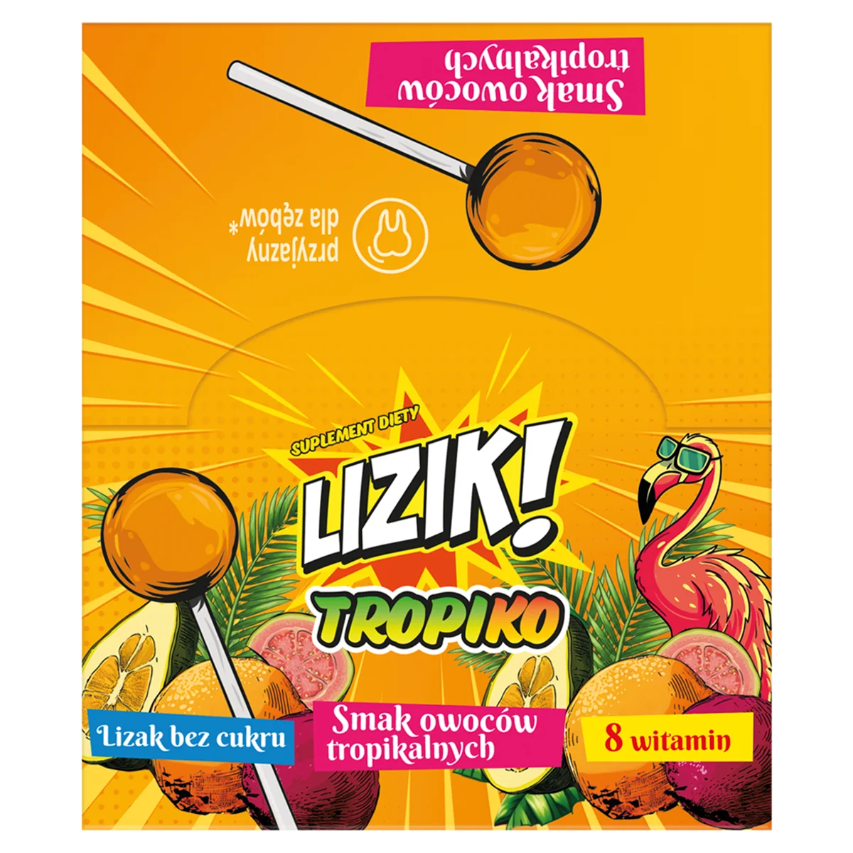 Lizik! Tropico lizak bez cukru o smaku owoców tropikalnych, 30 sztuk