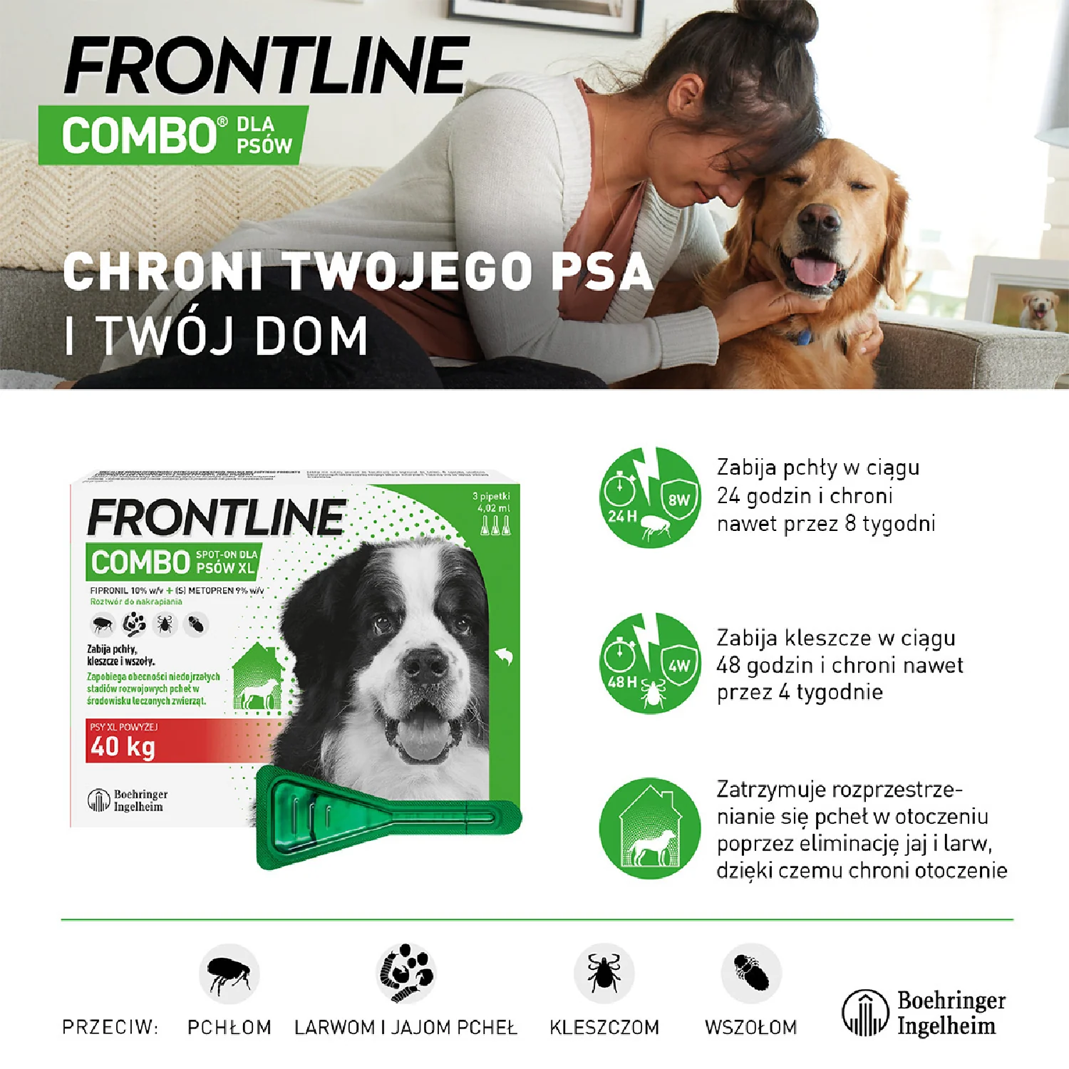 Frontline Combo XL (402,00 mg + 361,80 mg)/4,02 ml, roztwór do nakrapiania dla psów >40 kg, 3 x 4,02 ml