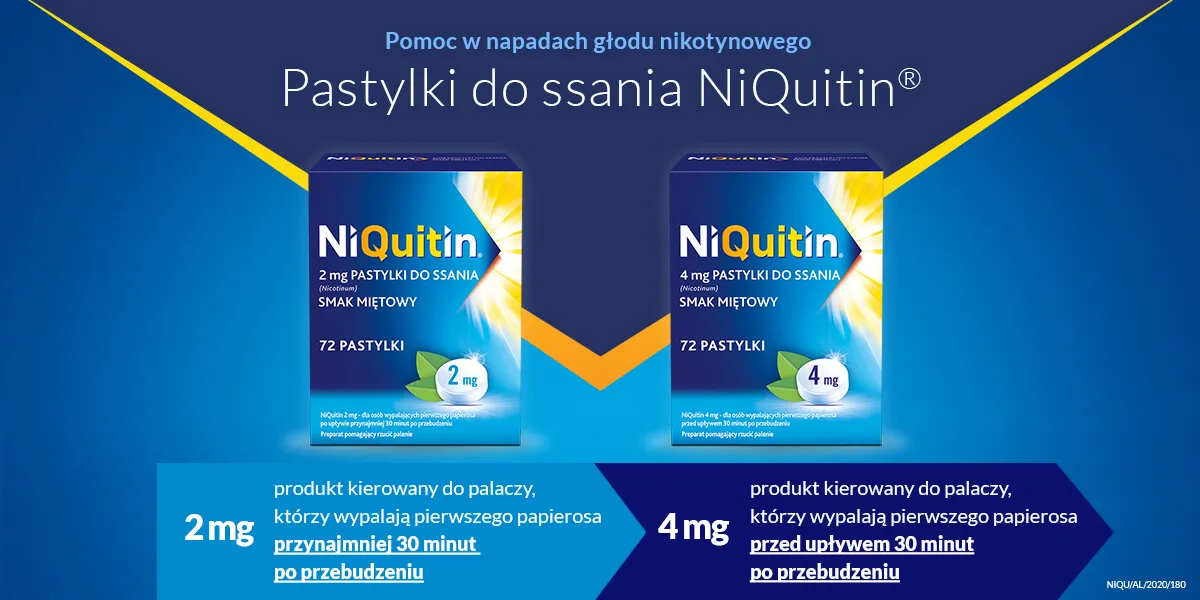 Niquitin, 2 mg, lek ułatwiający odzwyczajenie się od palenia tytoniu, 72 pastylki do ssania 