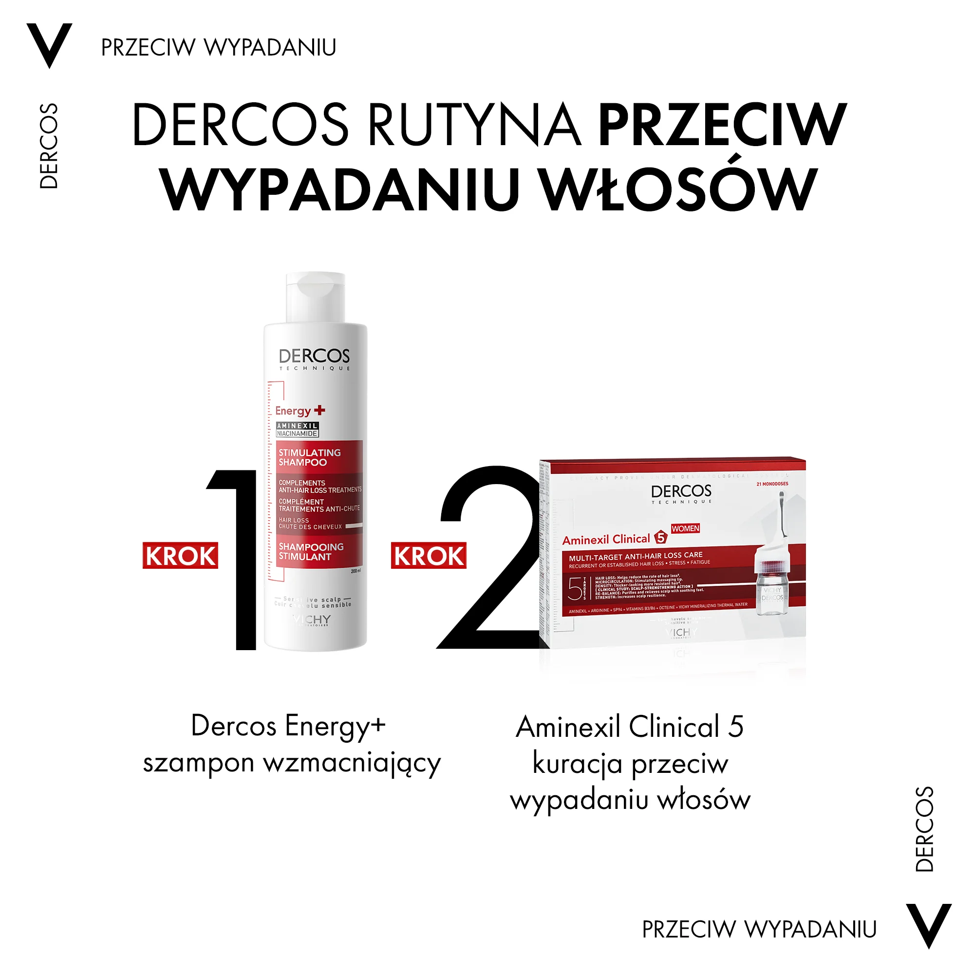 Vichy Dercos Aminexil Clinical 5 Kuracja przeciw wypadaniu włosów dla kobiet, 21 ampułek