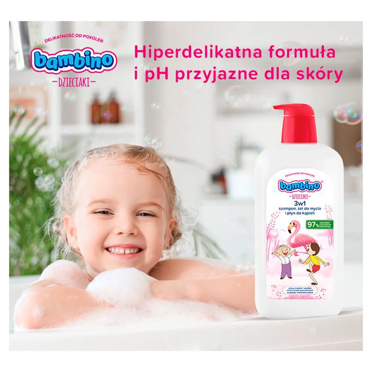 Bambino Dzieciaki Flaming 3w1 szampon, żel pod prysznic i płyn do kąpieli, 1000 ml