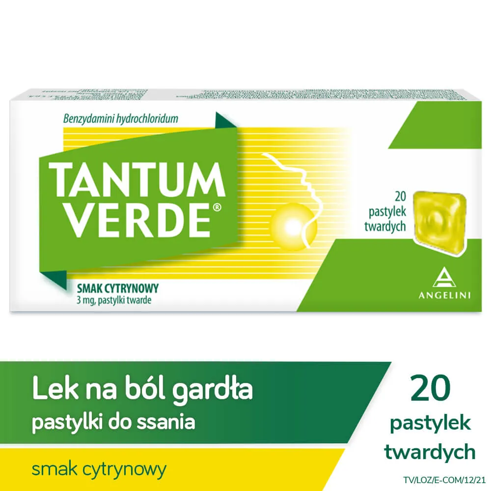 Tantum Verde - 20 pastylek twardych na ból gardła o smaku cytrynowym