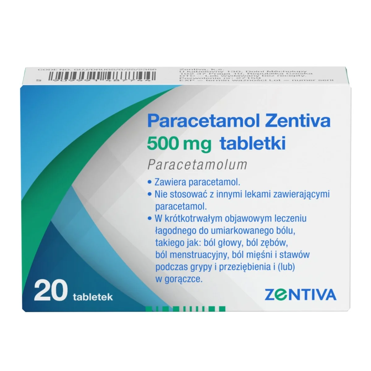 Paracetamol Zentiva 500 mg 20 tabletek