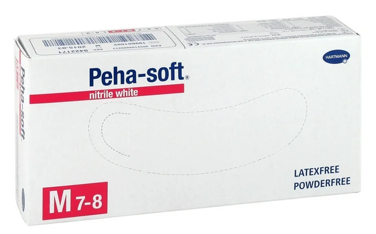 Peha-Soft Nitrile rękawiczki diagnostyczne nitrylowe bezpudrowe, białe, rozmiar M, 100 szt.