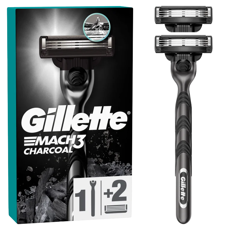 Gillette Mach3 Charcoal Maszynka do golenia z 2 wymiennymi ostrzami dla mężczyzn, 1 szt.