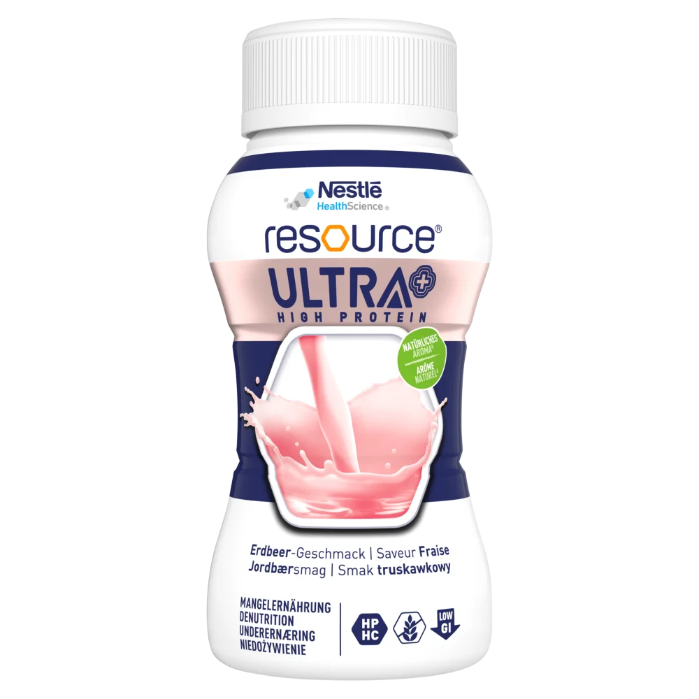 Nestlé Resource Ultra+ żywność specjalnego przeznaczenia smak truskawkowy, 4 x 200 ml