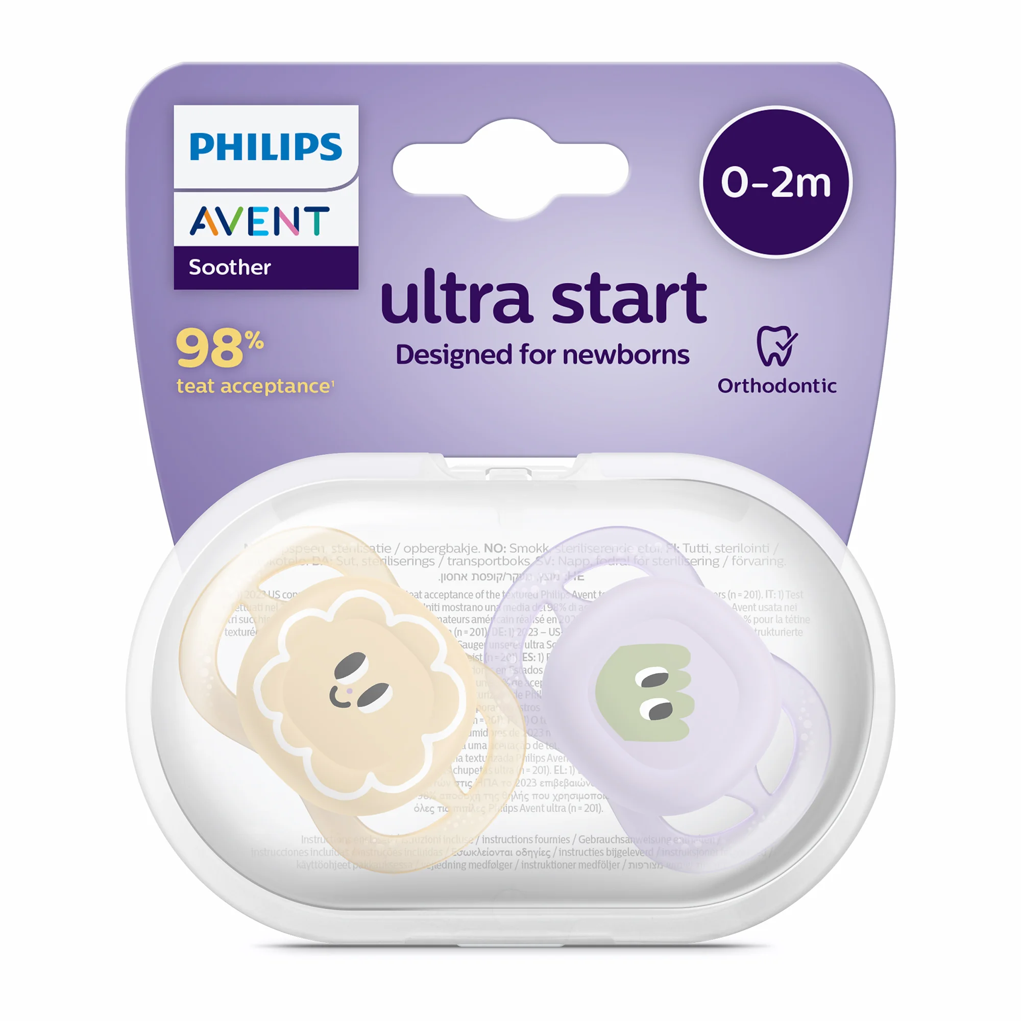 Philips Avent Ultra Start ortodontyczny smoczek uspokajający 0-2 m, 2 sztuki
