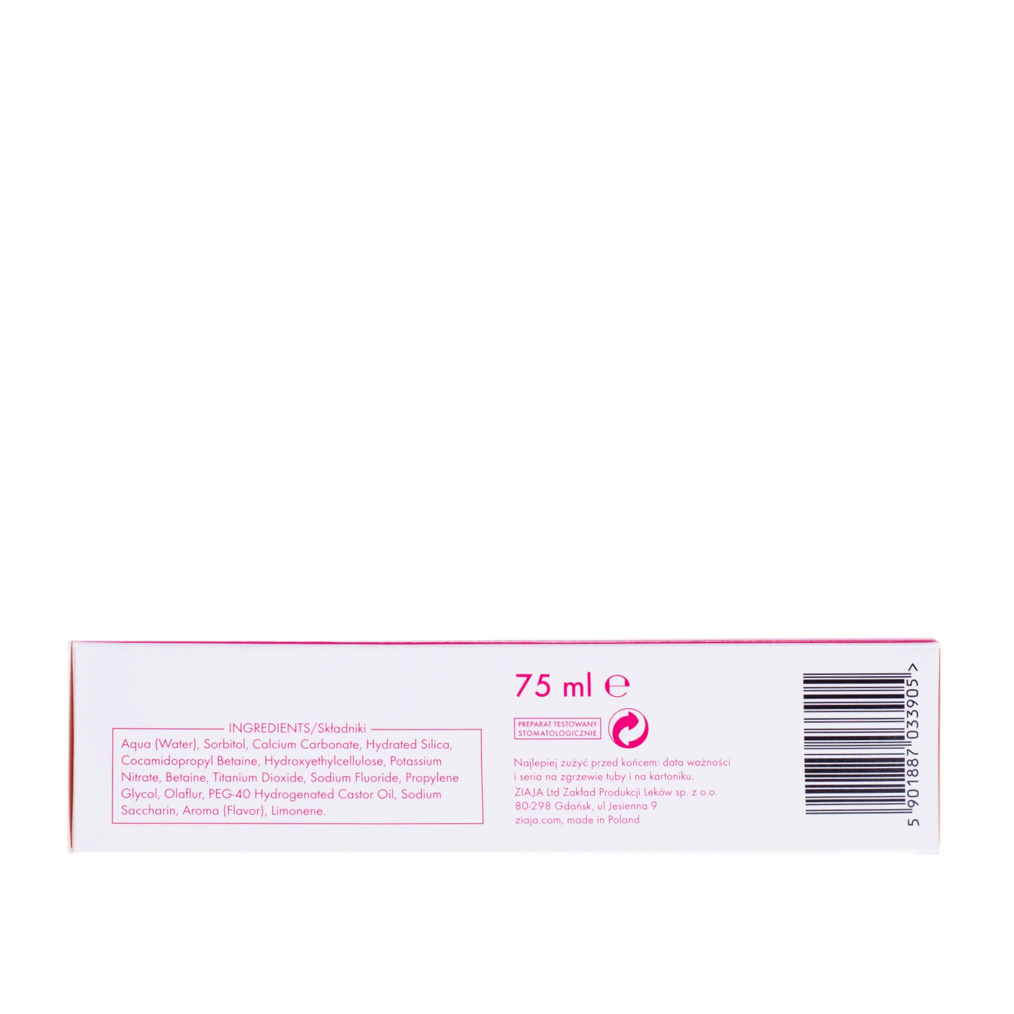 Ziaja Mintperfekt Sensitiv pasta stomatologiczna zmniejszająca nadwrażliwość, 75 ml