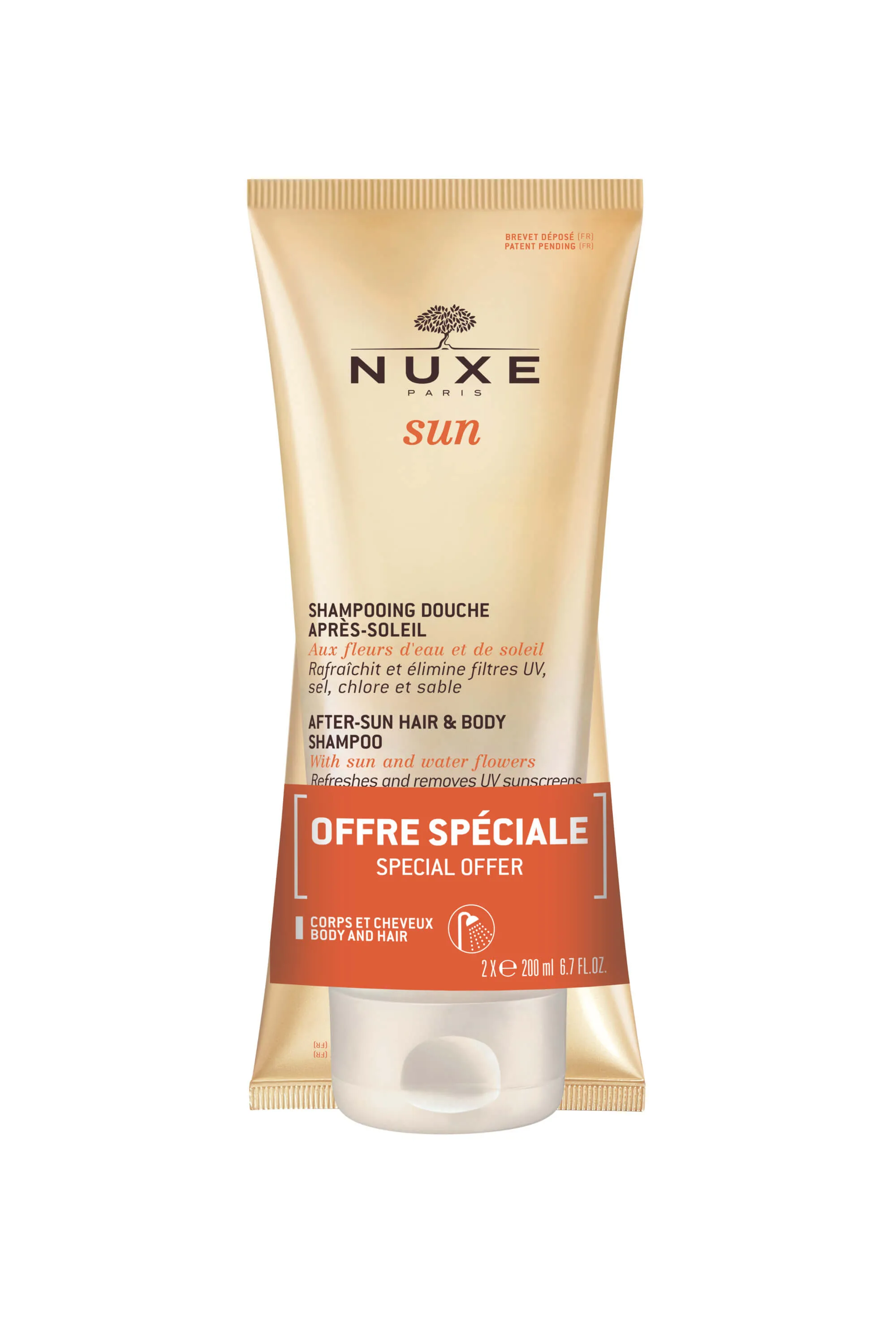 Nuxe Sun, żel pod prysznic do ciała i włosów po opalaniu, 200 ml + 200 ml